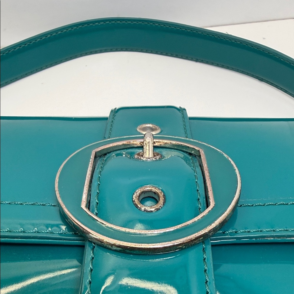 Ann Taylor Patent Teal Shoulder Bag with Buckle - Picture 11 of 15